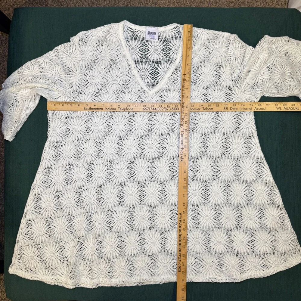 Always For Me‎ White Crochet Lace Swim Cover Up Tunic V-Neck 1X